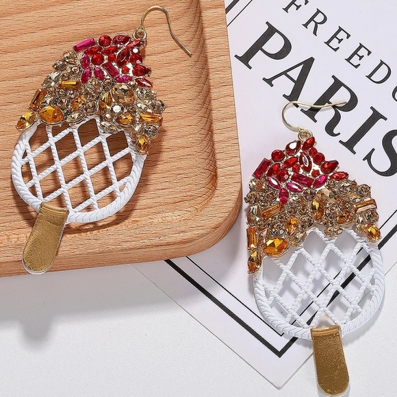 Jewelry - Big Jeweled Crystal Ice Cream Dangle Earrings